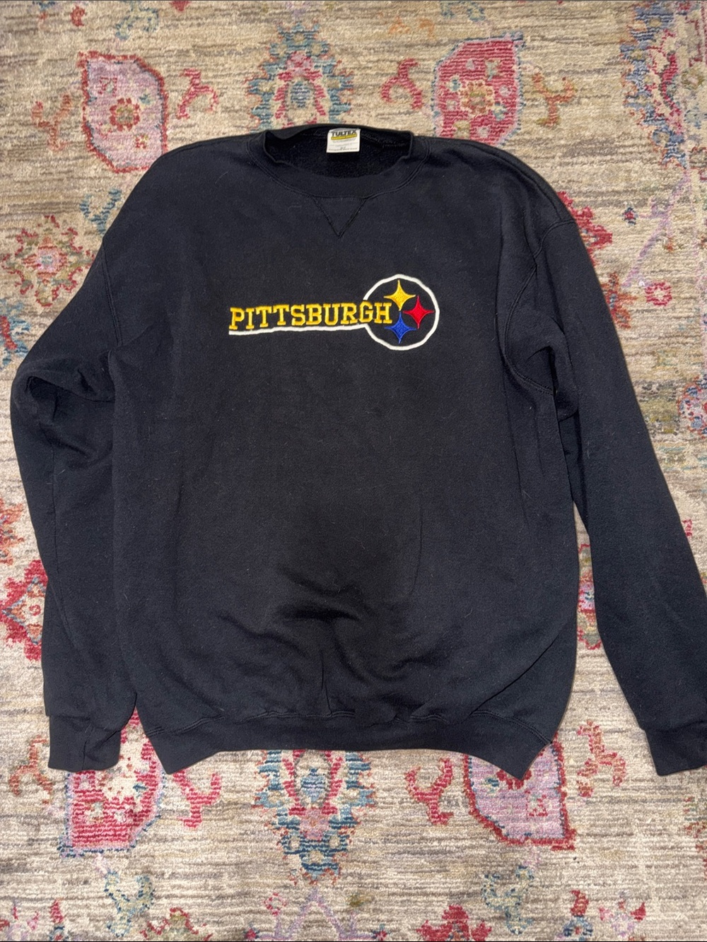 Tultex Black Pittsburgh Crewneck Sweatshirt with Embroidered Logo